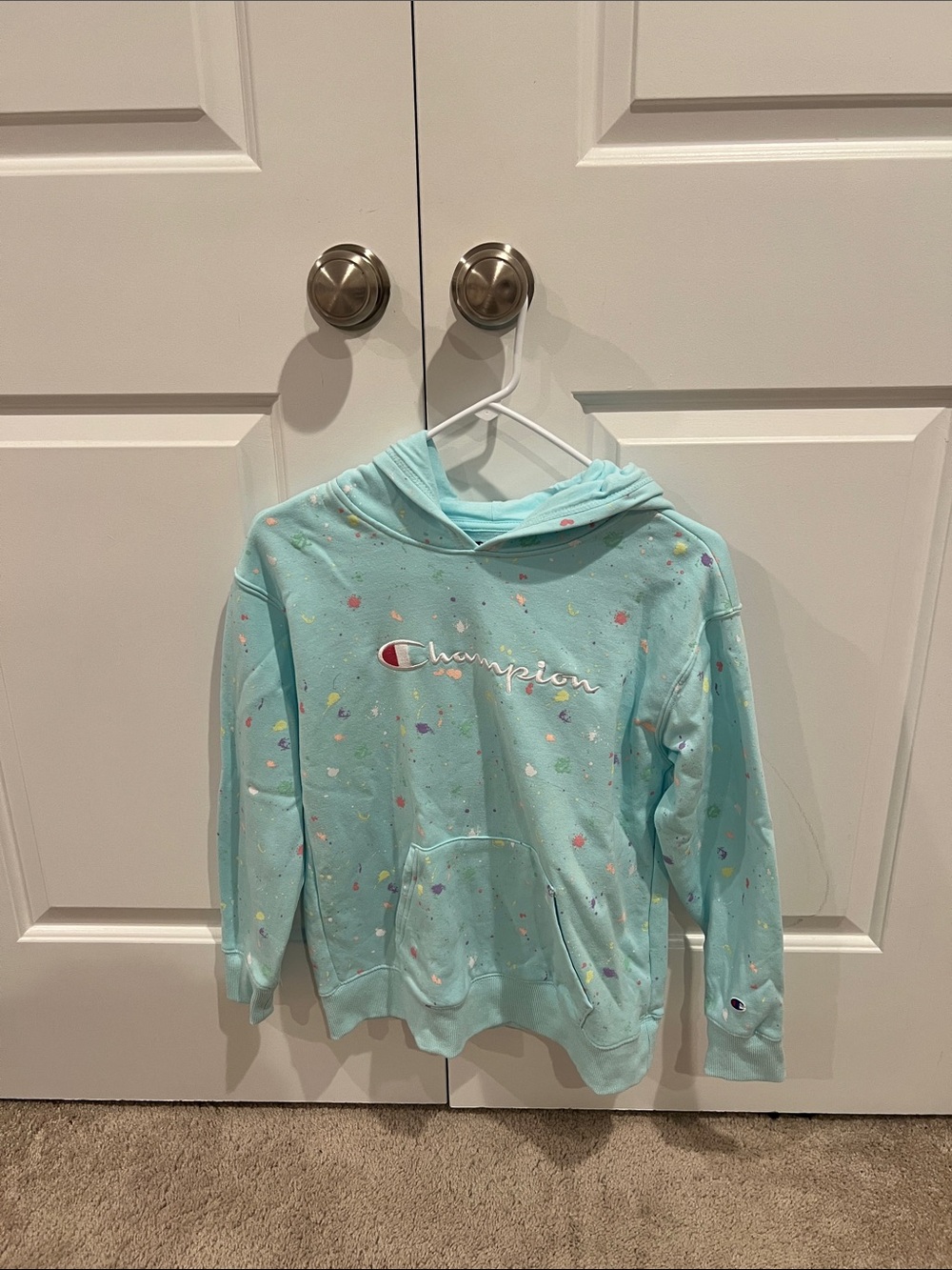 Champion Kids Light Blue Pullover Hoodie with Multicolor Confetti Print